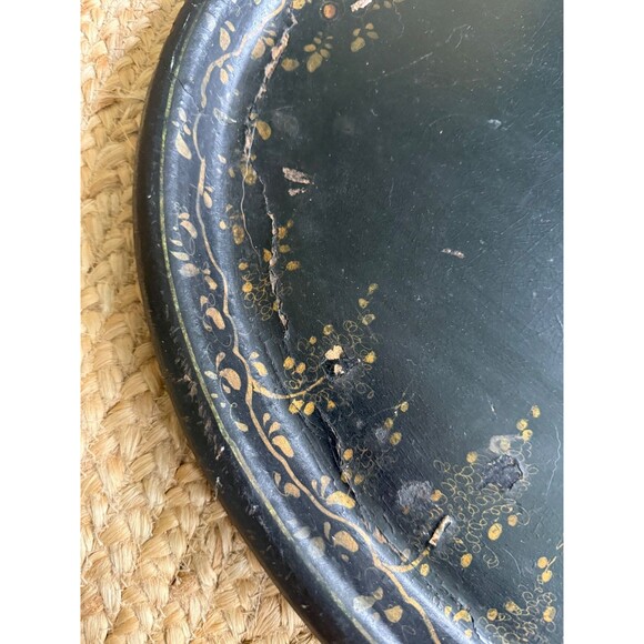 Large 24" Antique Victorian Paper Mache Oval Tray Mother of Pearl Hand Painted - Picture 6 of 12